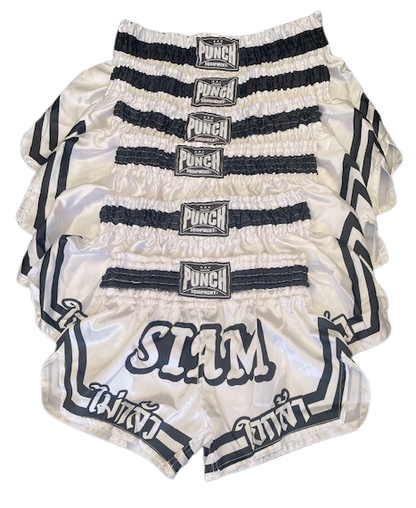 Siam Muay Thai Shorts – White/Black