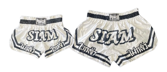 Siam Muay Thai Shorts – White/Black