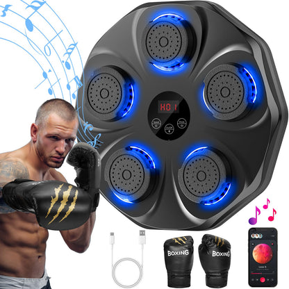 Smart Music Boxing Machine – LED Bluetooth Wall Trainer, 9 Modes & 9 Speeds (Gloves Included)