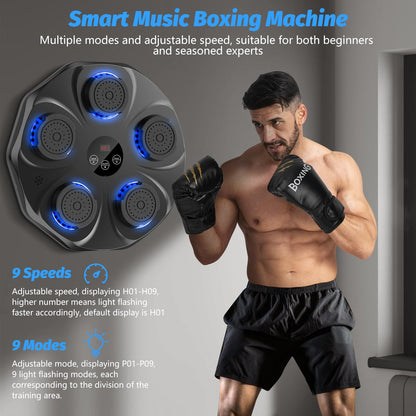 Smart Music Boxing Machine – LED Bluetooth Wall Trainer, 9 Modes & 9 Speeds (Gloves Included)