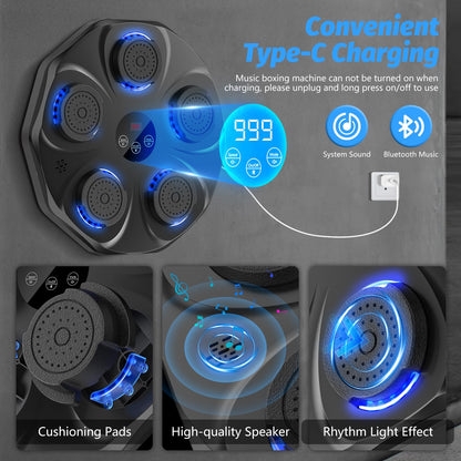 Smart Music Boxing Machine – LED Bluetooth Wall Trainer, 9 Modes & 9 Speeds (Gloves Included)