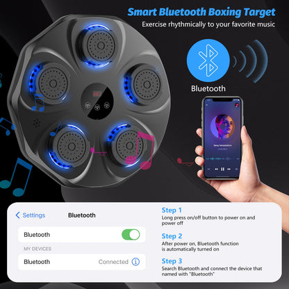 Smart Music Boxing Machine – LED Bluetooth Wall Trainer, 9 Modes & 9 Speeds (Gloves Included)