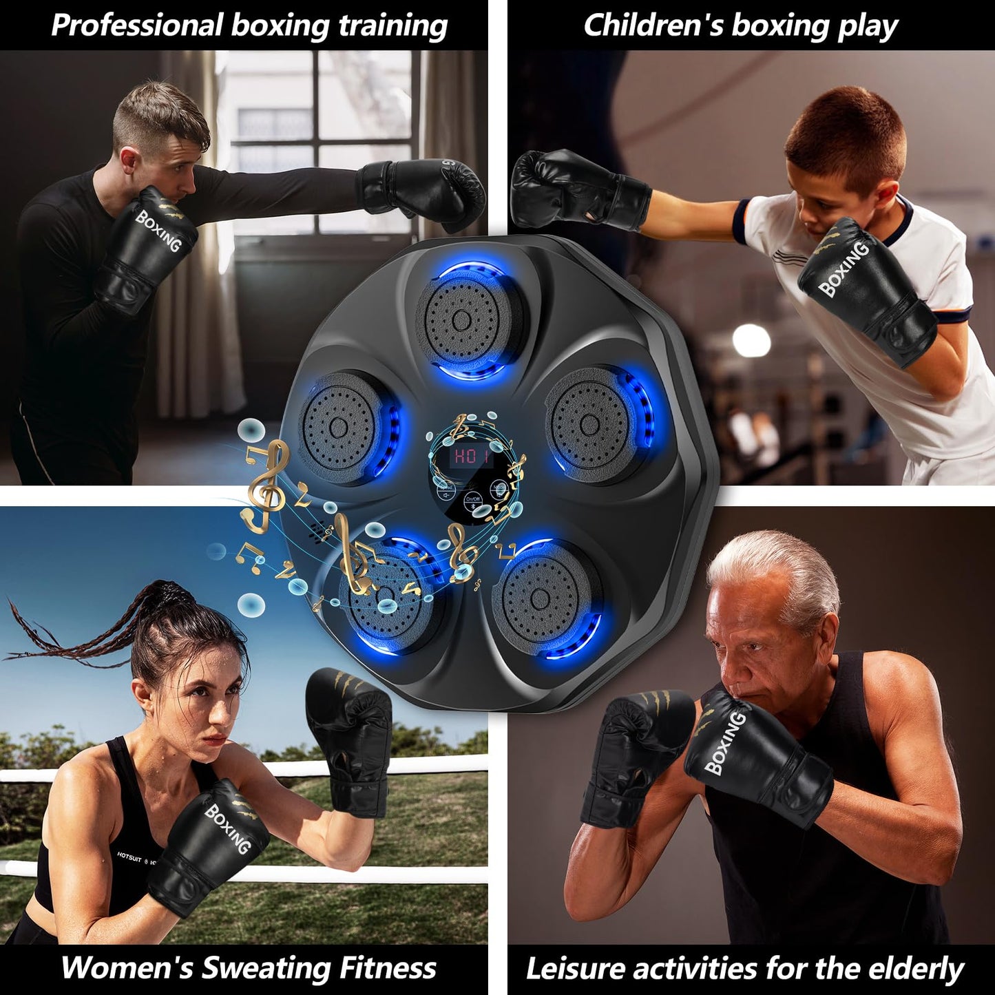 Smart Music Boxing Machine – LED Bluetooth Wall Trainer, 9 Modes & 9 Speeds (Gloves Included)