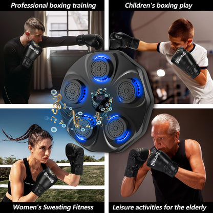 Smart Music Boxing Machine – LED Bluetooth Wall Trainer, 9 Modes & 9 Speeds (Gloves Included)