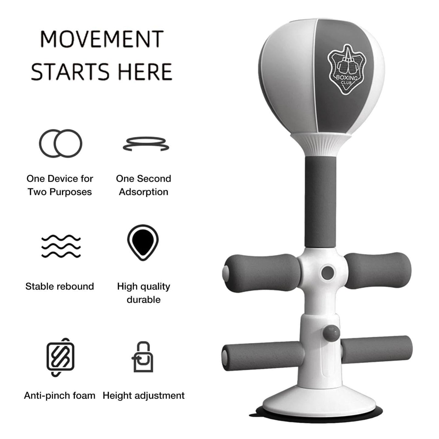 Adjustable 2-In-1 Sit-Up Boxing Ball Stand With Punching Bag - Gray / White