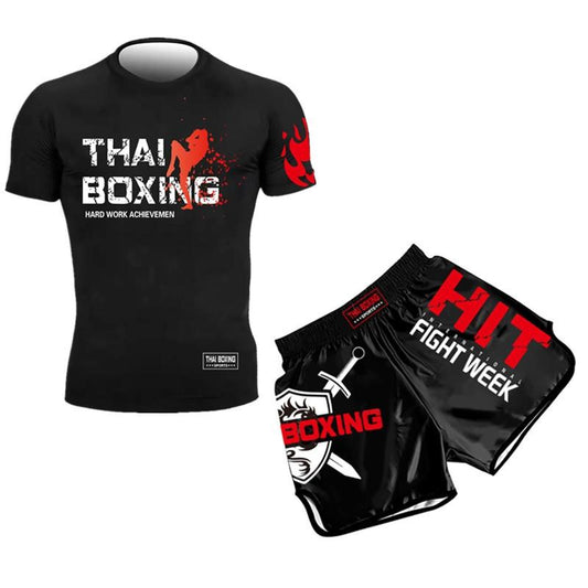 Kids Boxing Set - Sparring Shorts And Tights - Bright Green - Hit Red - L