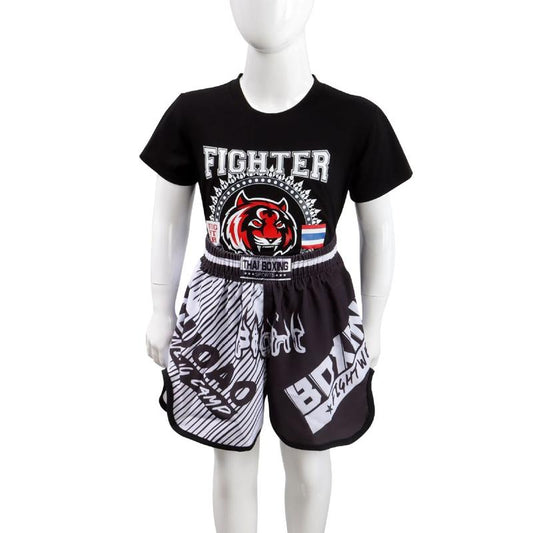 Kids Boxing Set - Sparring Shorts And Tights - Bright Green - Hit Red - L