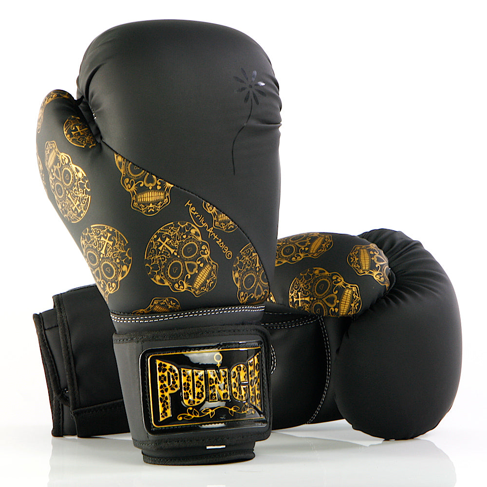 Urban Gold Skulls Boxing Gloves – 12oz, Black