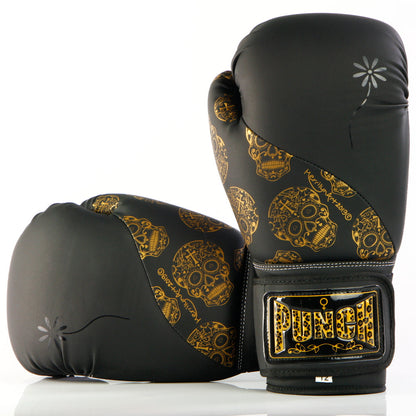 Urban Gold Skulls Boxing Gloves – 12oz, Black