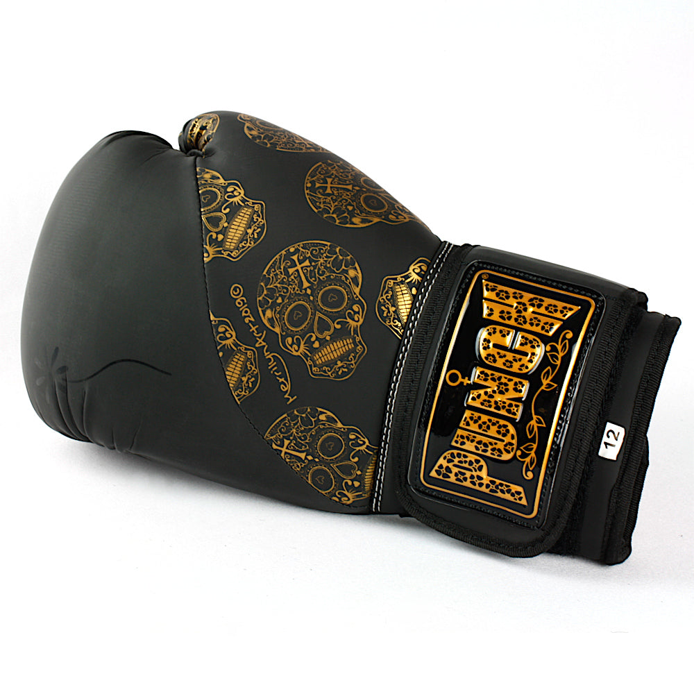 Urban Gold Skulls Boxing Gloves – 12oz, Black