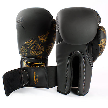 Urban Gold Skulls Boxing Gloves – 12oz, Black