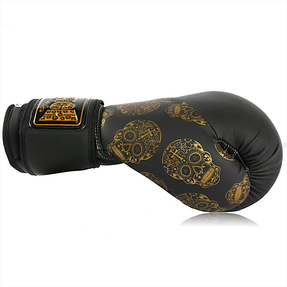 Urban Gold Skulls Boxing Gloves – 12oz, Black