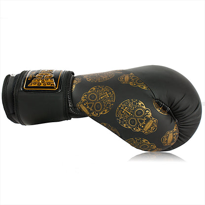 Urban Gold Skulls Boxing Gloves – 12oz, Black