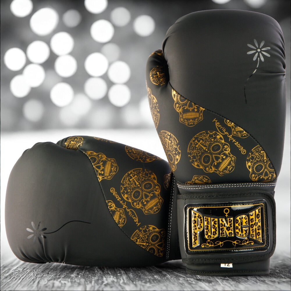 Urban Gold Skulls Boxing Gloves – 12oz, Black