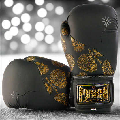 Urban Gold Skulls Boxing Gloves – 12oz, Black